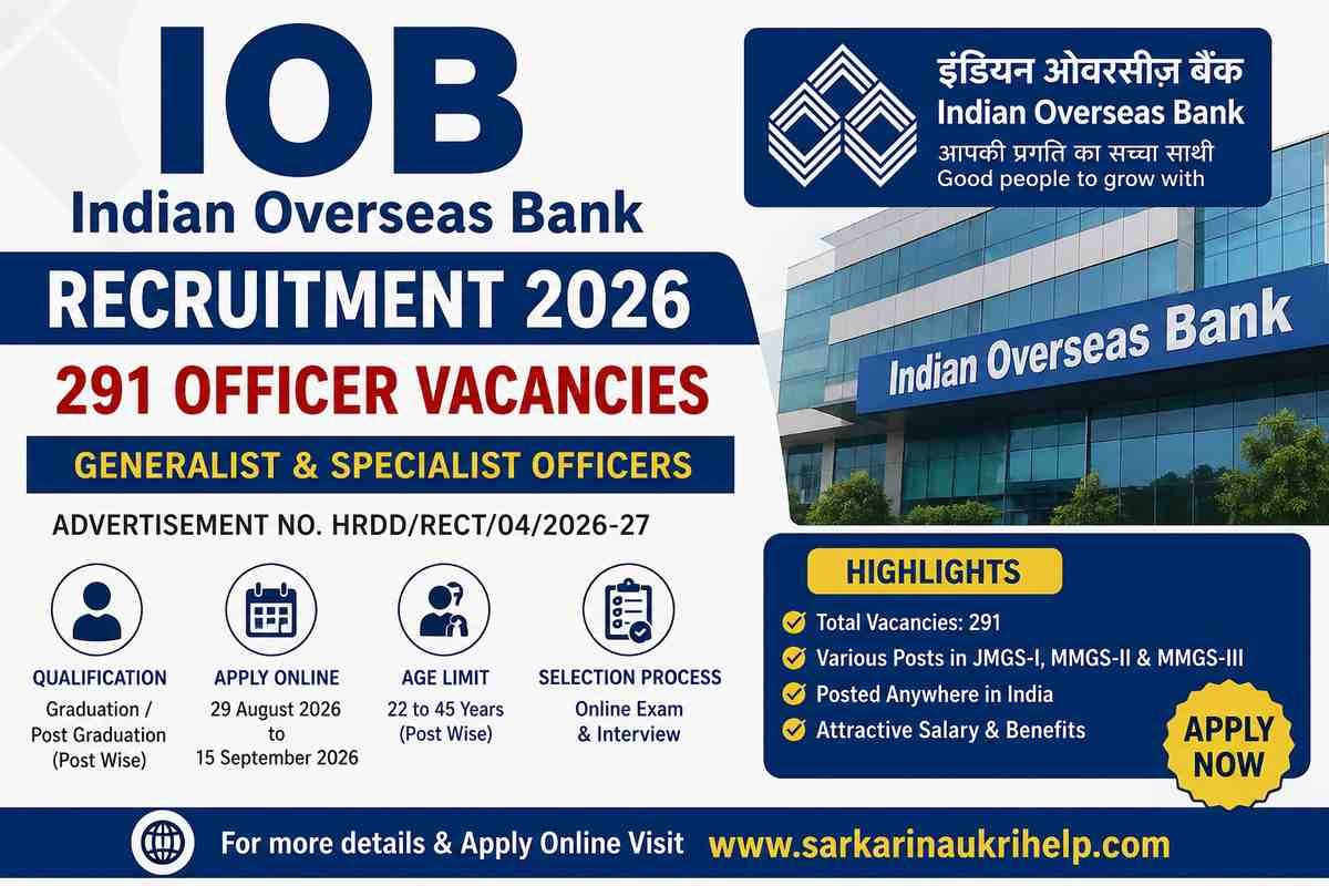 IOB Recruitment 2026: Apply Online for 291 Generalist & Specialist Officer Posts 1 IOB Recruitment 2026