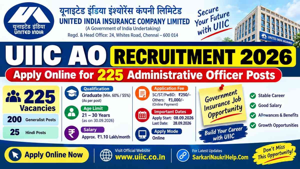 UIIC AO Recruitment 2026: Apply Online for 225 Administrative Officer Posts 1 UIIC AO Recruitment 2026