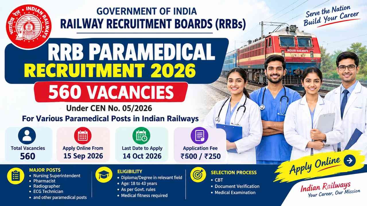 RRB Paramedical Recruitment 2026 – 560 Vacancies, Apply Online 1 RRB Paramedical Recruitment 2026 – 560 Vacancies, Apply Online